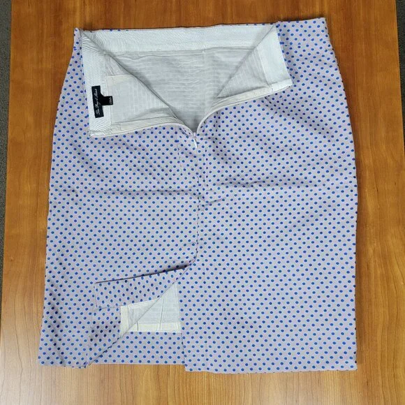 J. Crew Pale Lavender Gray and Royal Blue Polka Dot Pencil Skirt - 8 - Picture 5 of 8